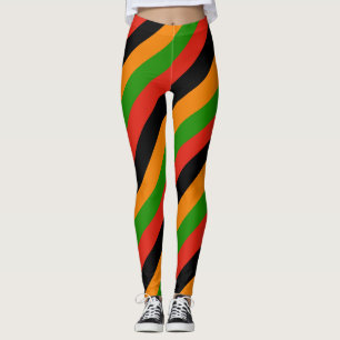 Zambia National Flag Colours Diagonal Striped Leggings