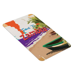Zambia vintage travel poster magnet