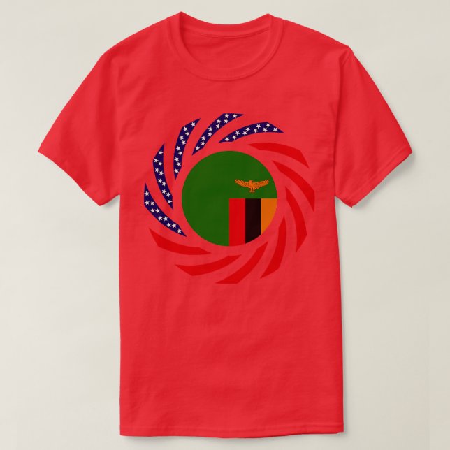 Zambian American Multinational Patriot Flag Series T-Shirt (Design Front)
