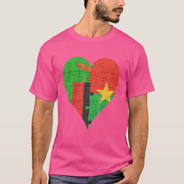 Zambian Burkinabe Flag Heart T-Shirt (Front)