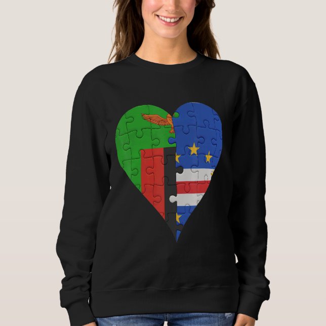 Zambian Cape Verdean Flag Heart Sweatshirt (Front)