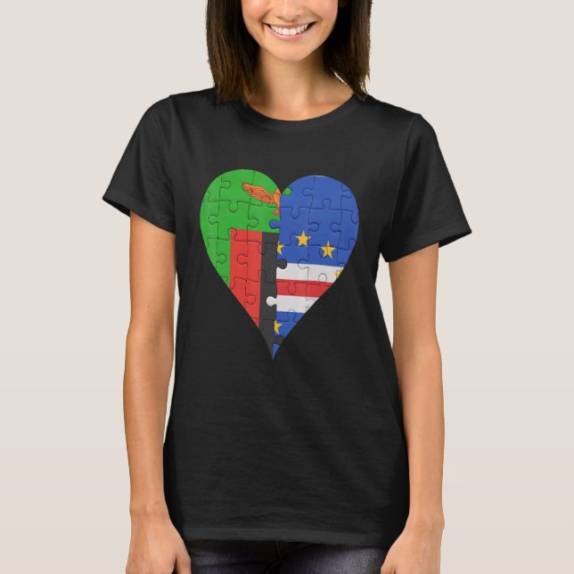 Zambian Cape Verdean Flag Heart T-Shirt (Front)