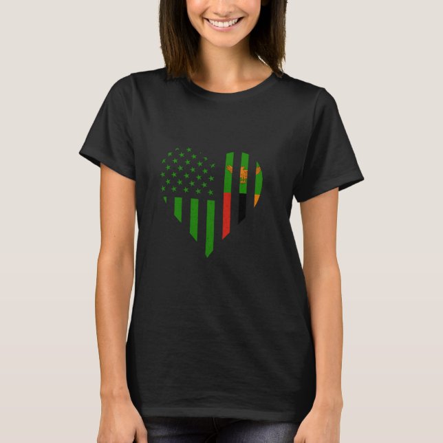 Zambian Flag Zambian Roots Heart USA Zambian Pride T-Shirt (Front)