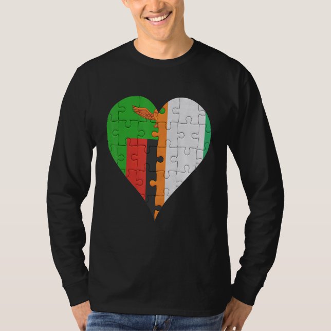 Zambian Ivorian Flag Heart T-Shirt (Front)