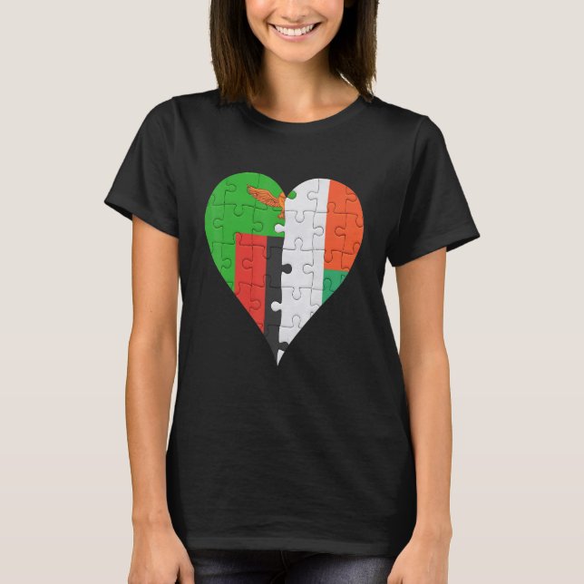 Zambian Malagasy Flag Heart T-Shirt (Front)