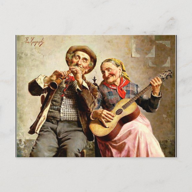 Zampighi - Sweet Music, vintage painting Postcard (Front)