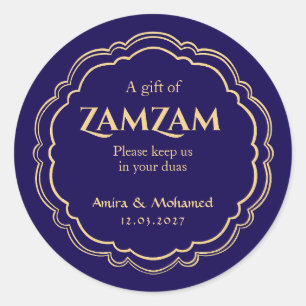Zamzam Water Wedding Favour Sticker Islamic Blue