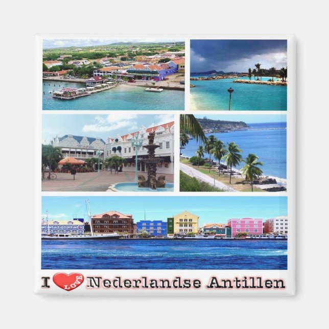zAN007 NETHERLANDS ANTILLES I Love, Mosaic, Fridge Magnet (Front)