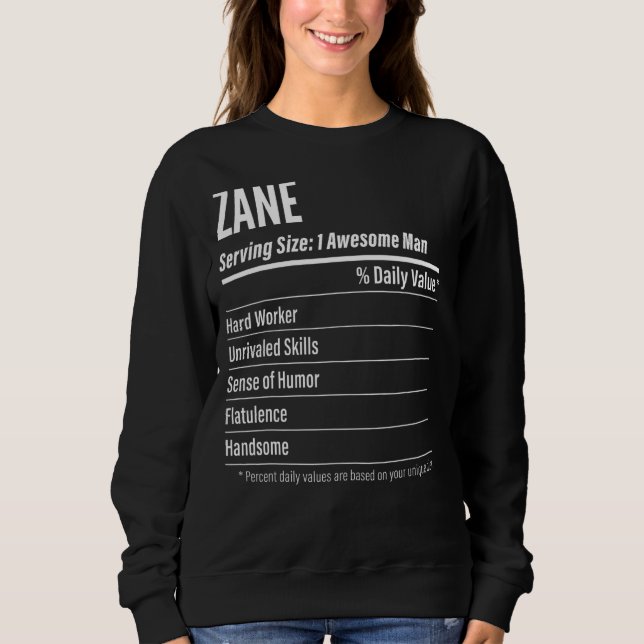 Zane Serving Size Nutrition Label Calories Sweatshirt (Front)