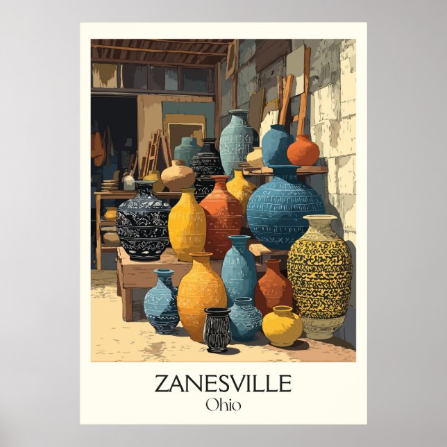 Zanesville Ohio Y-Bridge City Historic Pottery Art Poster (Front)