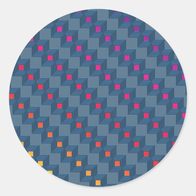 Zany abstract squares classic round sticker (Front)