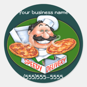Zany Italian chef speedy pizza delivery Classic Round Sticker