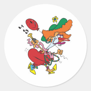 Zany Woman Running Clown Classic Round Sticker