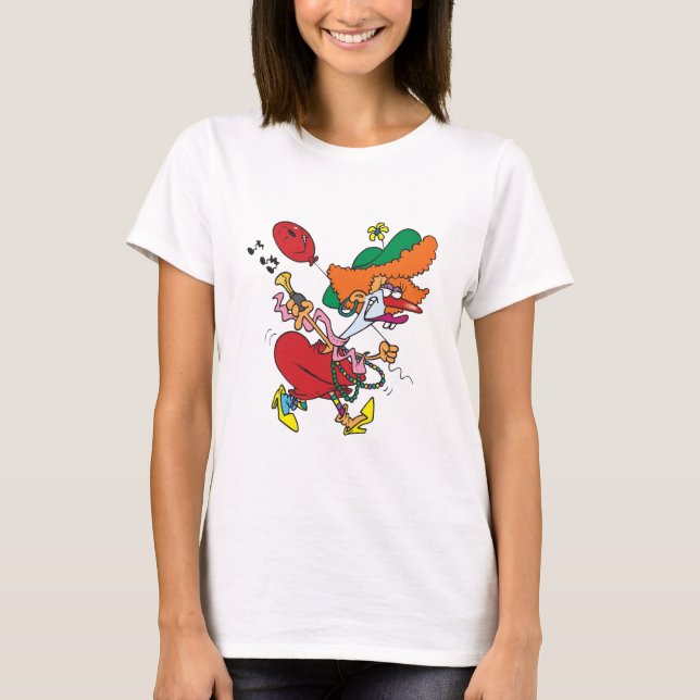 Zany Woman Running Clown T-Shirt (Front)