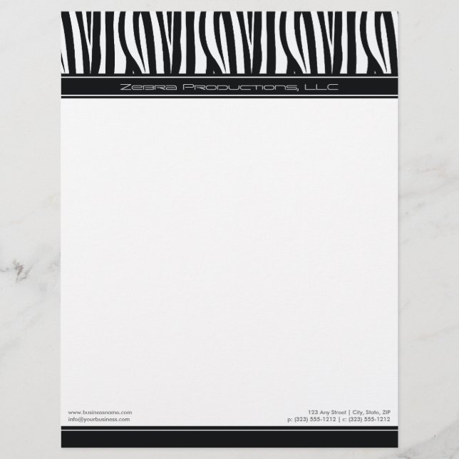 Zany Zebra Black Customised Designer Letterhead Design (Front)