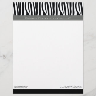 Zany Zebra Grey Customised Designer Letterhead