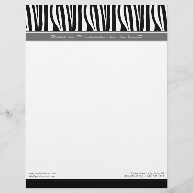 Zany Zebra Grey Customised Designer Letterhead (Front)