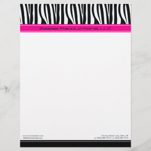 Zany Zebra Hot Pink Customised Designer Letterhead