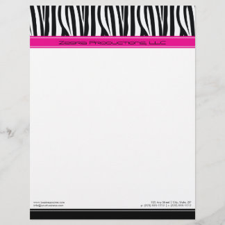 Zany Zebra Hot Pink Customised Designer Letterhead