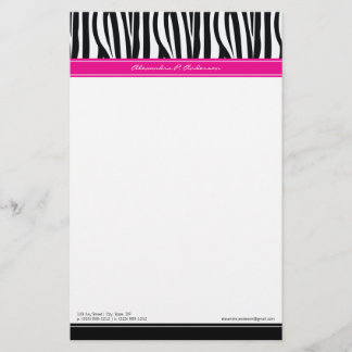 Zany Zebra Hot Pink Customised Designer Stationery