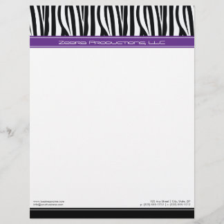 Zany Zebra Purple Customised Designer Letterhead