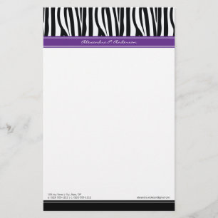 Zany Zebra Purple Customised Designer Stationery