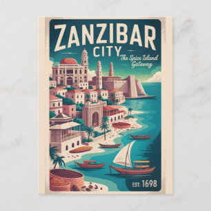 Zanzibar City Retro Travel Poster Art Holiday Postcard