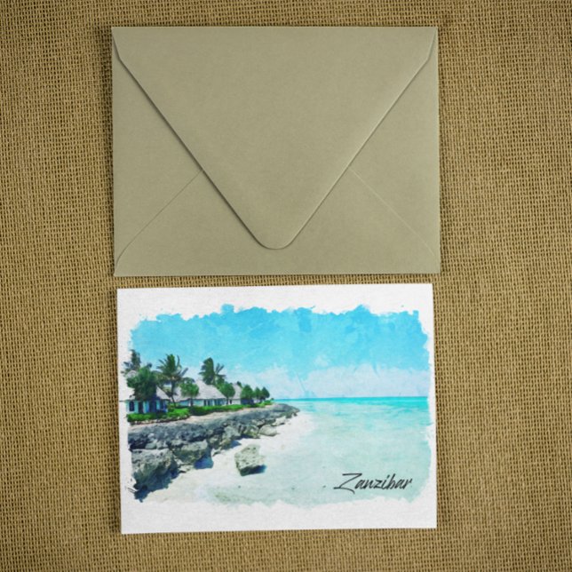 Zanzibar Tansania Tropical Retro Vintage Travel  Postcard (zanzibar tropical beach postcard)