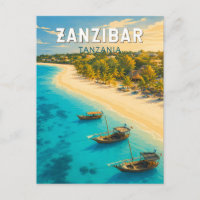 Zanzibar Tanzania Illustration Travel Art Vintage