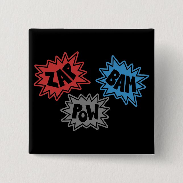 ZAP BAM POW Comic Sound FX - Original 15 Cm Square Badge (Front)