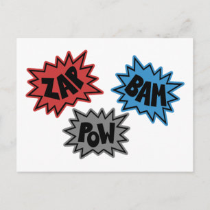 ZAP BAM POW Comic Sound FX - Original Postcard