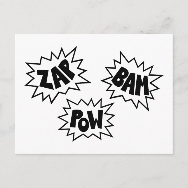 ZAP BAM POW Comic Sound FX - White Postcard (Front)