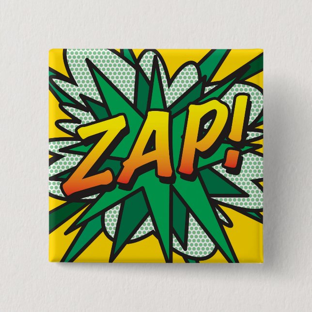 ZAP Fun Retro Comic Book Pop Art 15 Cm Square Badge (Front)