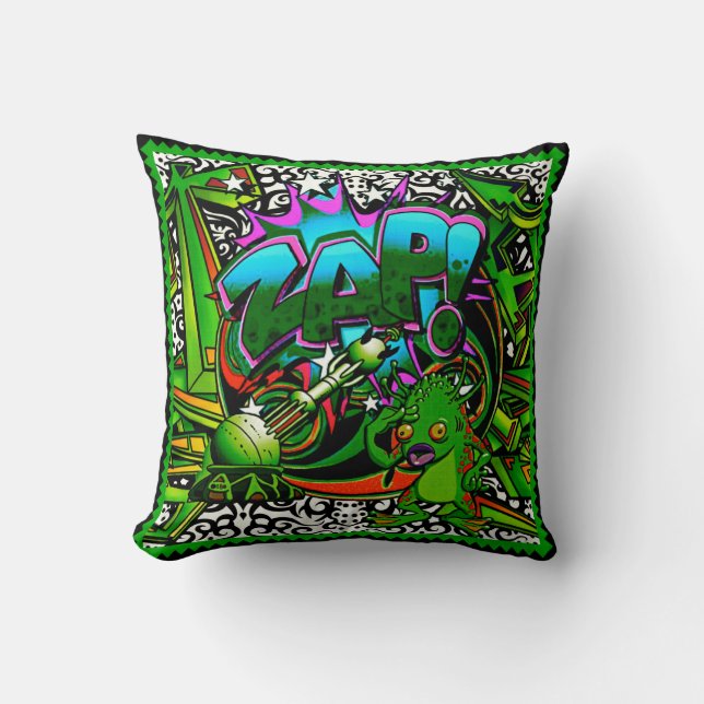 Zap Green Alien throw pillow (Front)