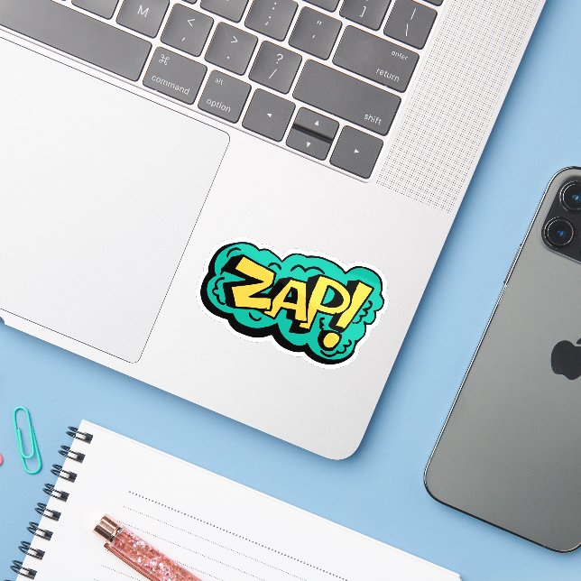 ZAP speech bubble word, hand drawn illustration (Laptop w/ iPhone)