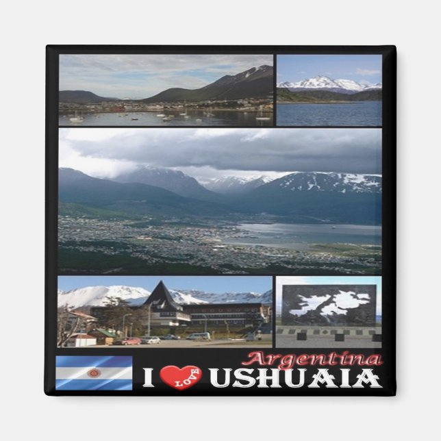 zAR008 USHUAIA I Love, Mosaic, Argentina, Fridge Magnet (Front)