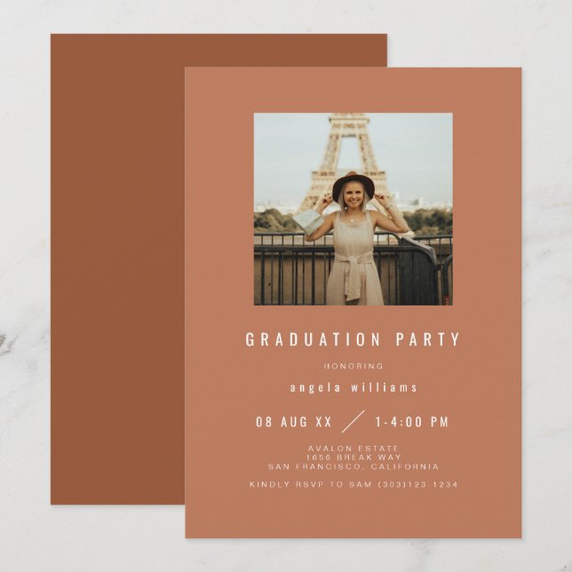 ZARA Modern Graduation Invitation Burnt Orange (Front/Back)