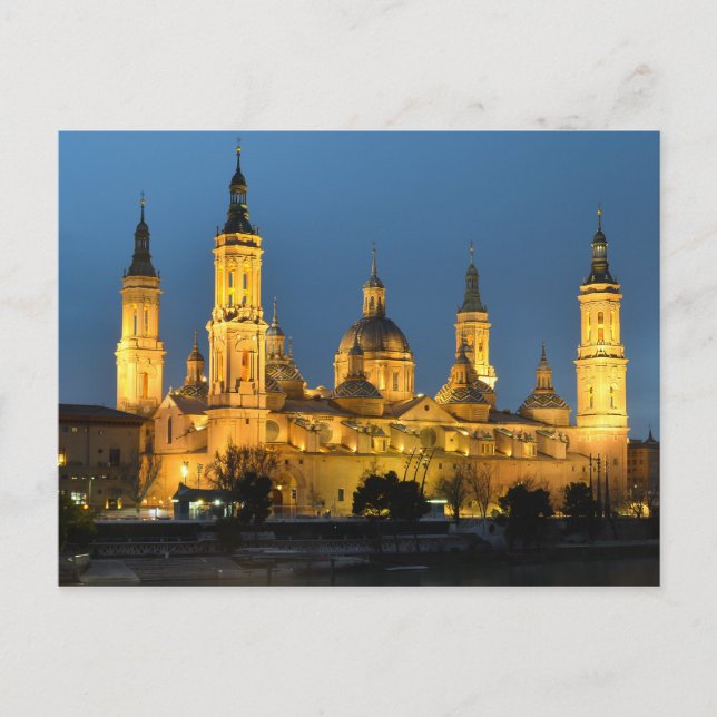 Zaragoza Basilica at Night Postcard (Front)