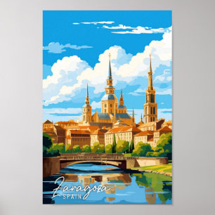 Zaragoza Spain Art vintage travel illustration Poster