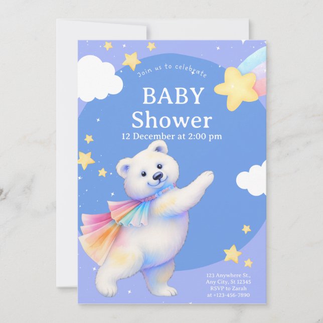 Zarah the Dancing Polar Bear Baby Shower Invitation (Front)
