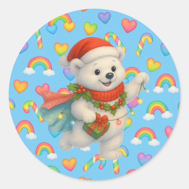 Zarah the Dancing Polar Bear Holiday Sticker  (Front)