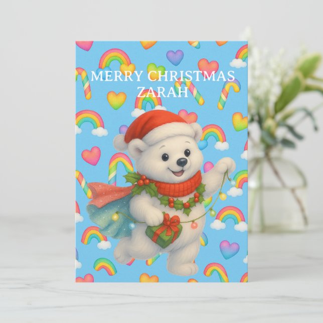 Zarah the Dancing Polar Bear — Kids’ Christmas  Invitation (Standing Front)