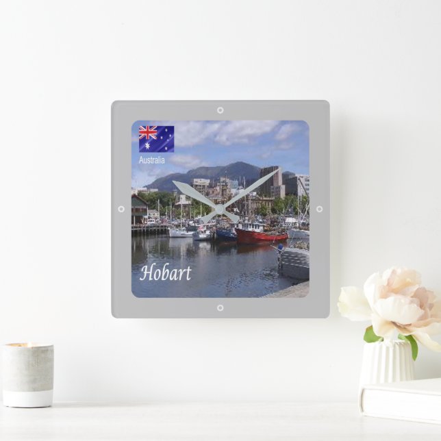 zAU096 HOBART, Harbour, Australia, Oceania, Square Wall Clock (Home)