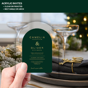 Zazzle Acrylic Wedding Emerald Green Gold Text Invitations