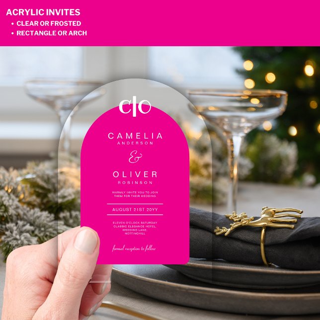 Zazzle Acrylic Wedding Hot Pink WhiteText Arch Acrylic Invitations (Creator Uploaded)