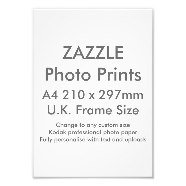 Zazzle Custom A4 Photo Print  UK Frame Size (Front)