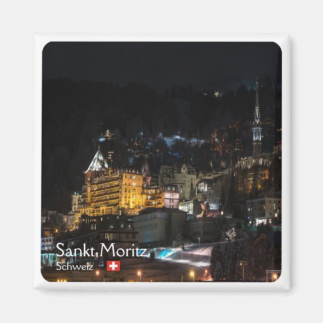 zCH018 SANKT MORITZ bei Nacht Swiss, Fridge Magnet (Front)