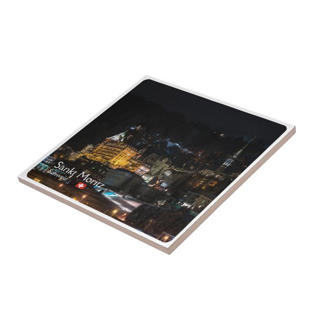 zCH018 SANKT MORITZ bei Nacht, Swiss, Tile (Side)