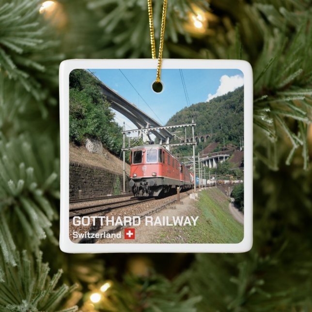 zCH019 THE GOTTHARD RAILWAY Swiss, Ceramic Ornament (Tree)