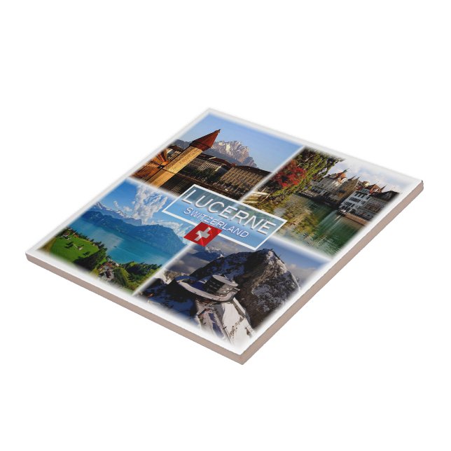 zCH044 LUCERNE Chapel Bridge Old Town Swiss Tile (Side)